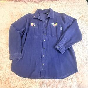 Disney Blue Button Down Shirt with Embroidered Details
